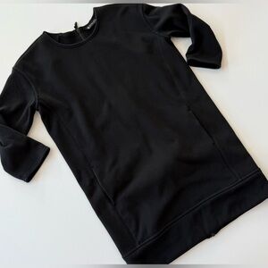 Athleta Women’s S Cozy Karma Back Zip Sweatshirt Dress 3/4 Sleeve Black Pockets